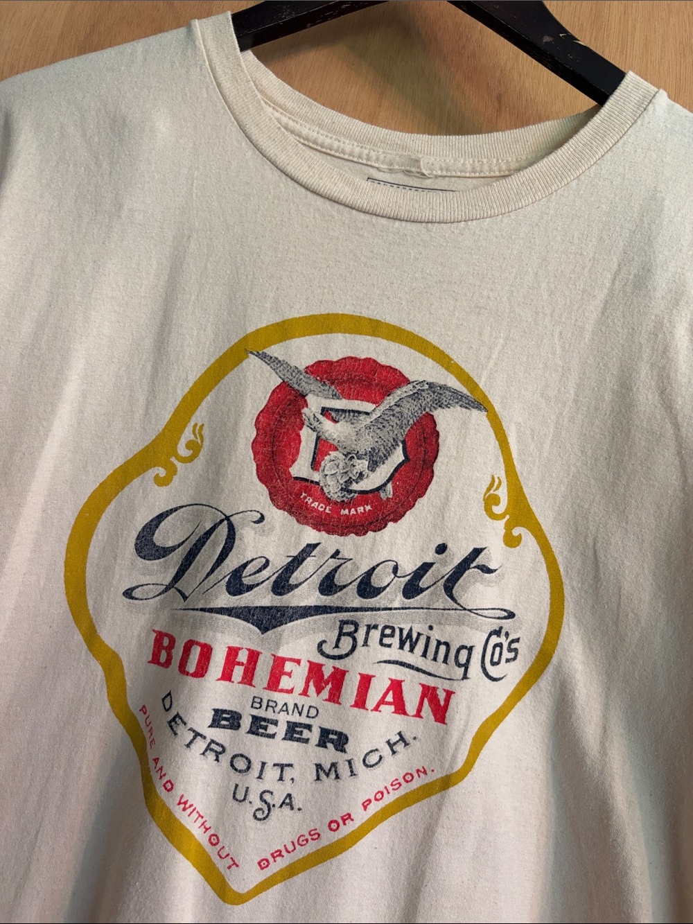 Detroit Brewing Co’s Bohemian Beer CrewNeck Cream XL Tee. Detroit Manufacturing